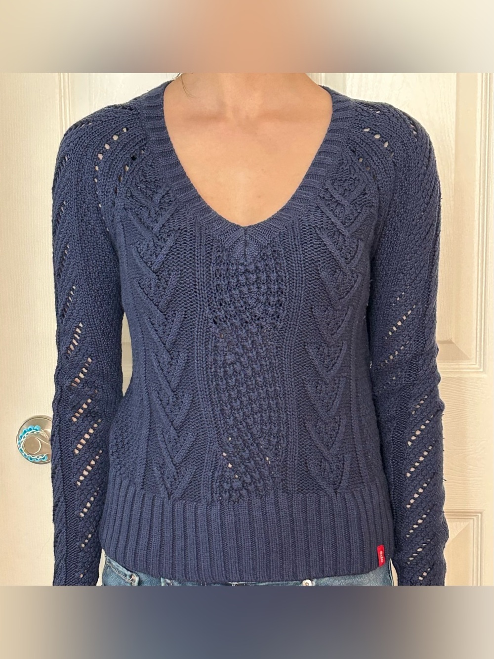 Vintage EDC by Esprit V-Neck Slim-Fit Navy Knit Sweater